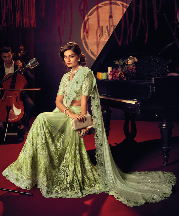Embrace Serenity with Pista Green Designer Sarees