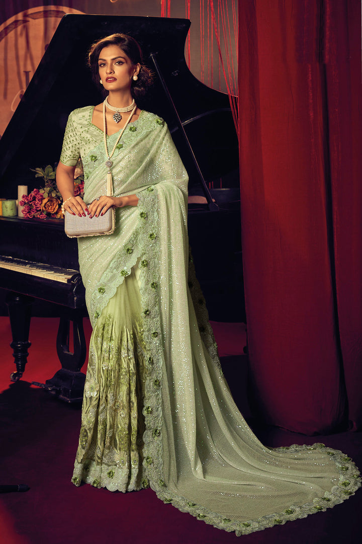 Embrace Serenity with Pista Green Designer Sarees