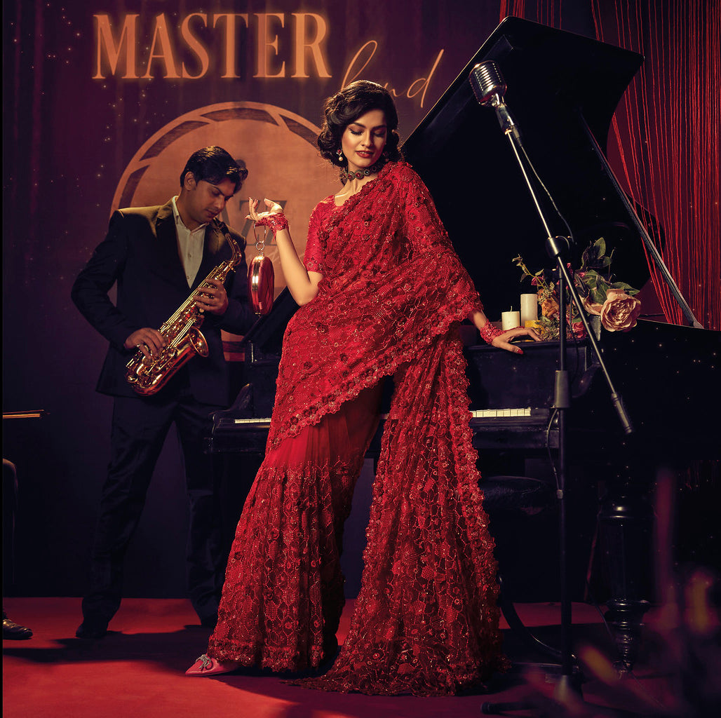 Latest Exquisite Red Maroon Designer Sarees