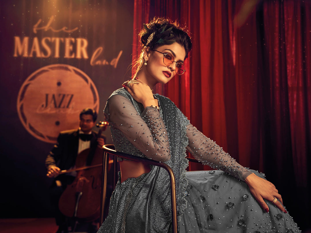 Elegant Grey Indian wedding Designer Sarees