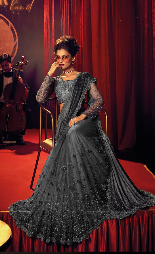 Elegant Grey Indian wedding Designer Sarees