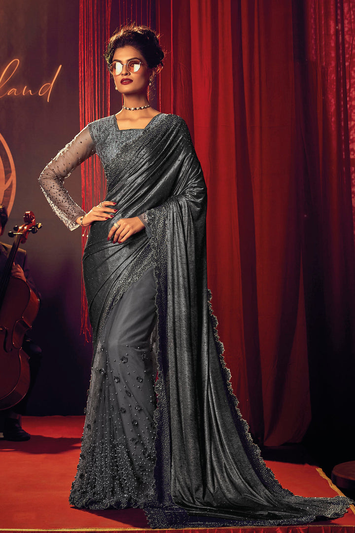 Elegant Grey Indian wedding Designer Sarees