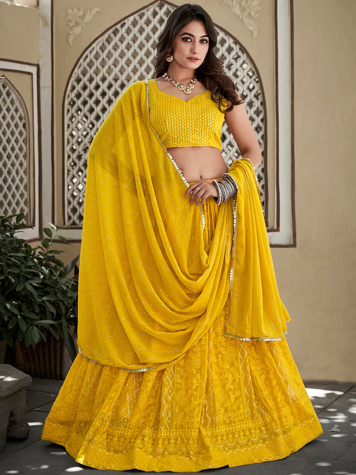 Elegant yellow Georgette Partywear Lehenga