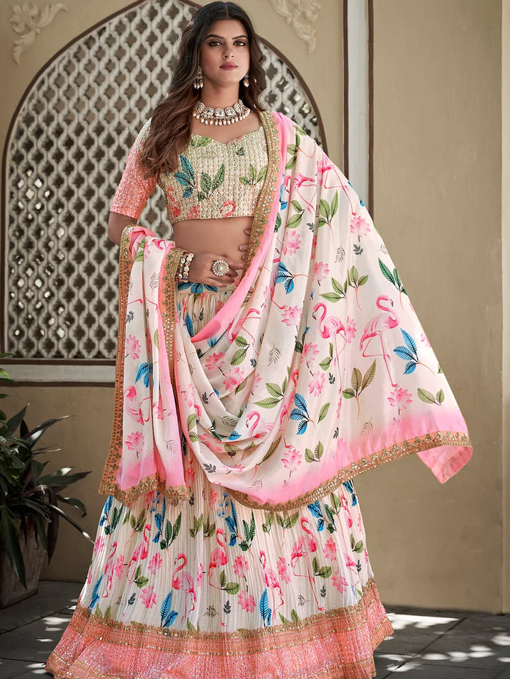 Timeless White Crushed Chinon Lehenga Choli