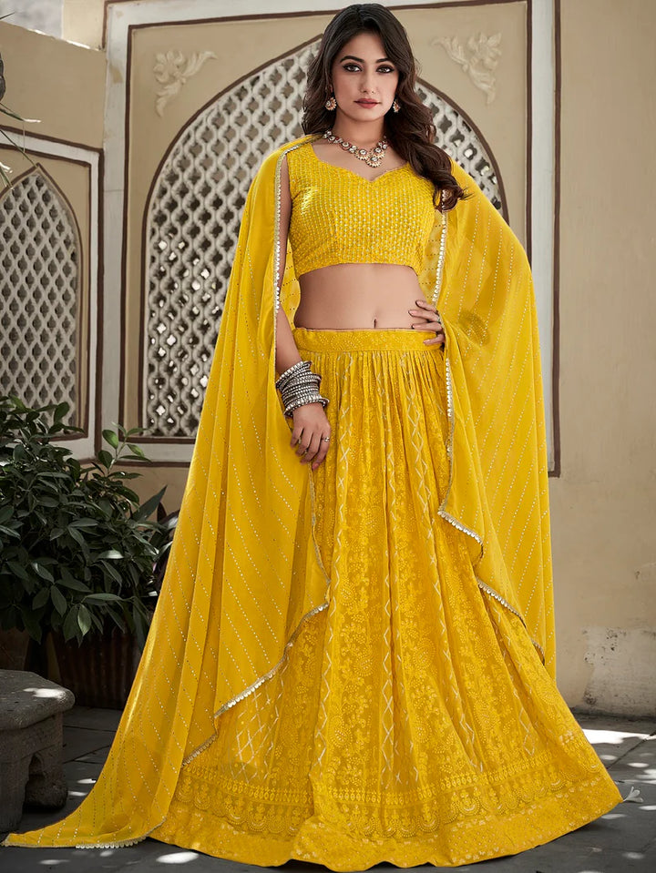 Elegant yellow Georgette Partywear Lehenga