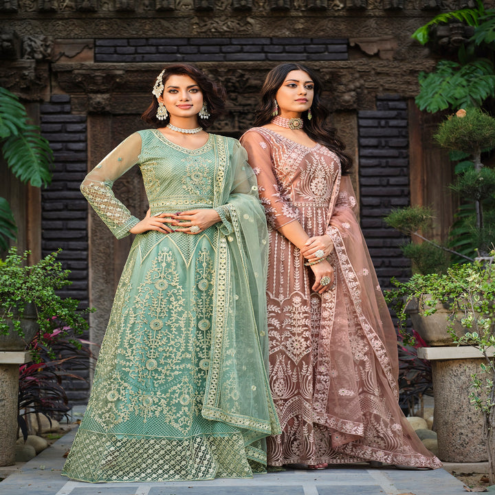 Captivating Cyan Designer Gown Anarkali Suit