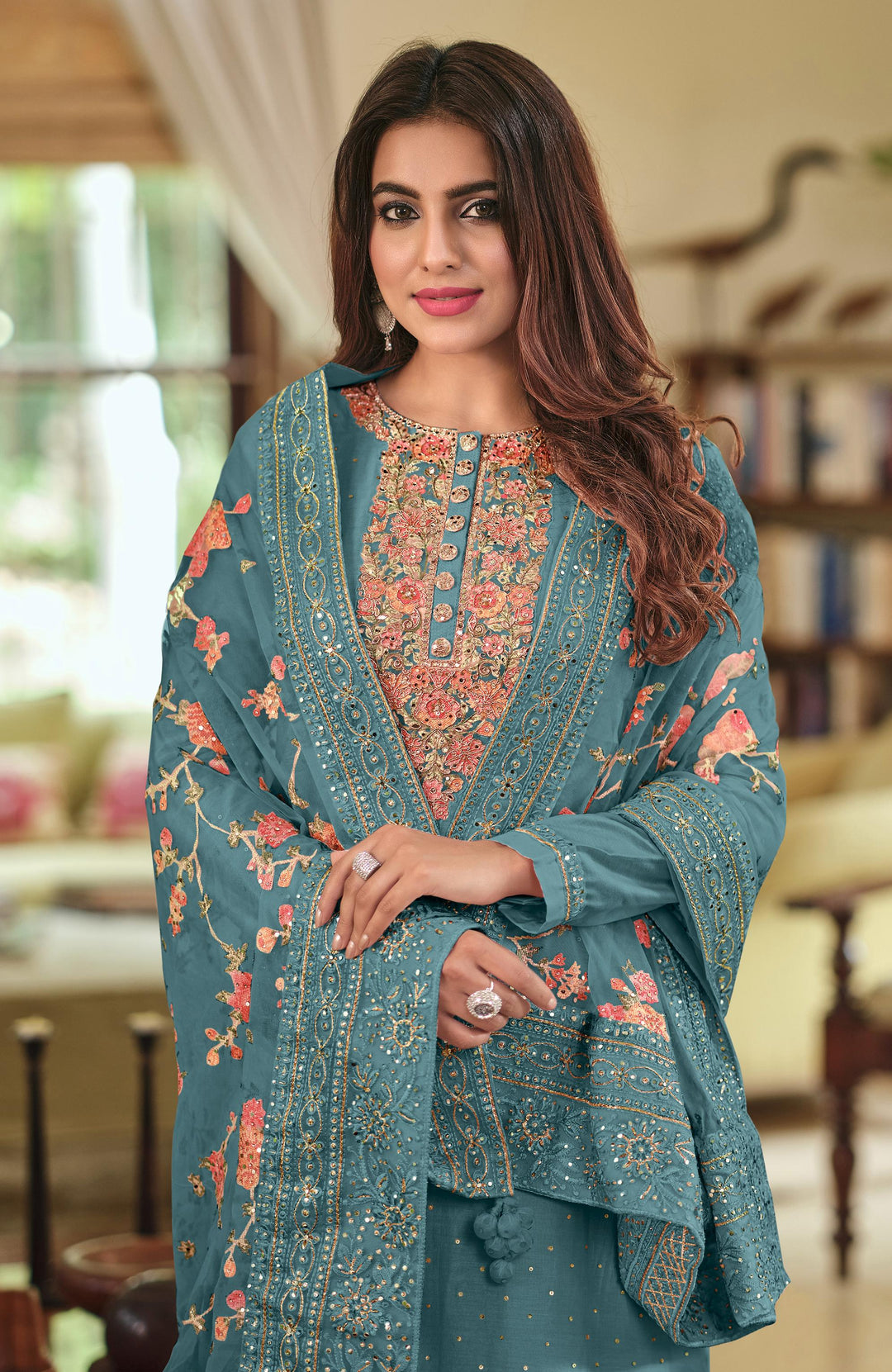 Readymade Dusty Blue Designer Salwar Kameez