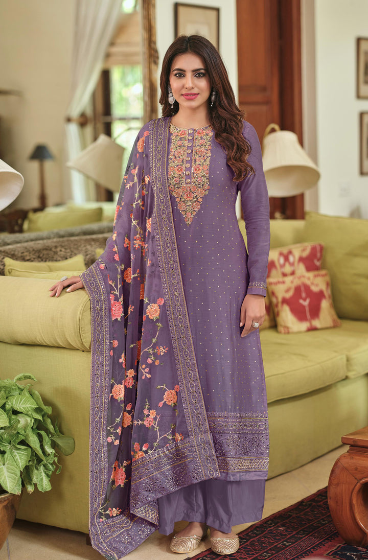 Readymade Regal Radiance in Purple: Designer Salwar Kameez