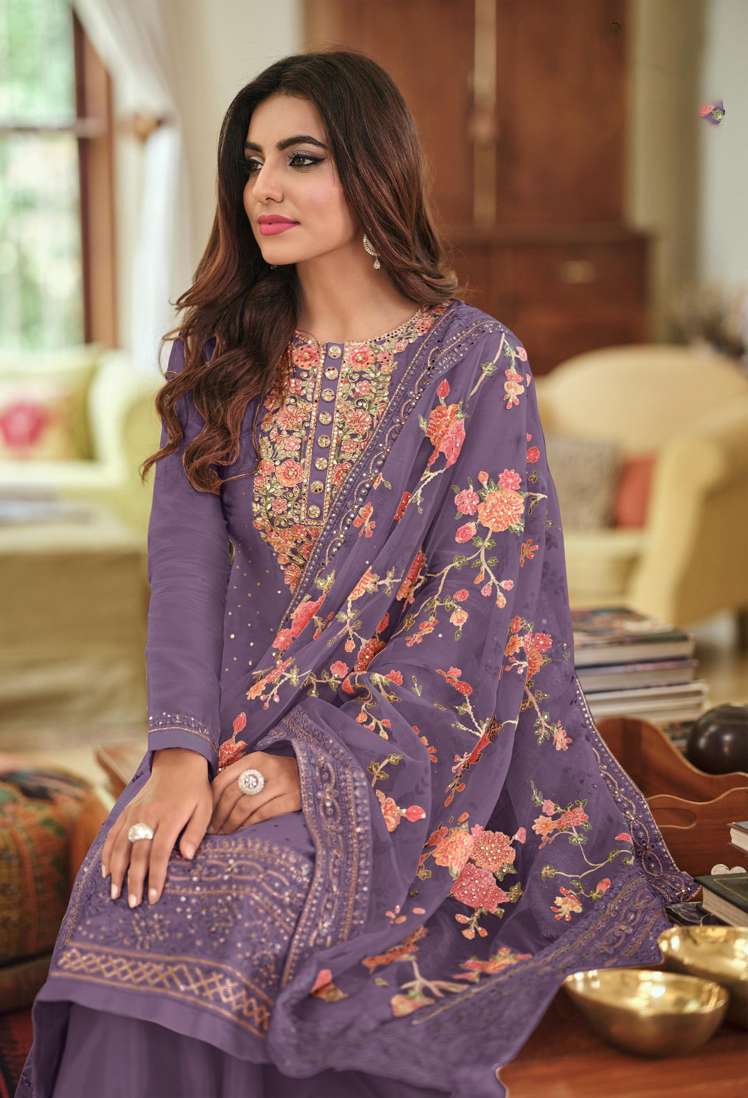 Readymade Regal Radiance in Purple: Designer Salwar Kameez