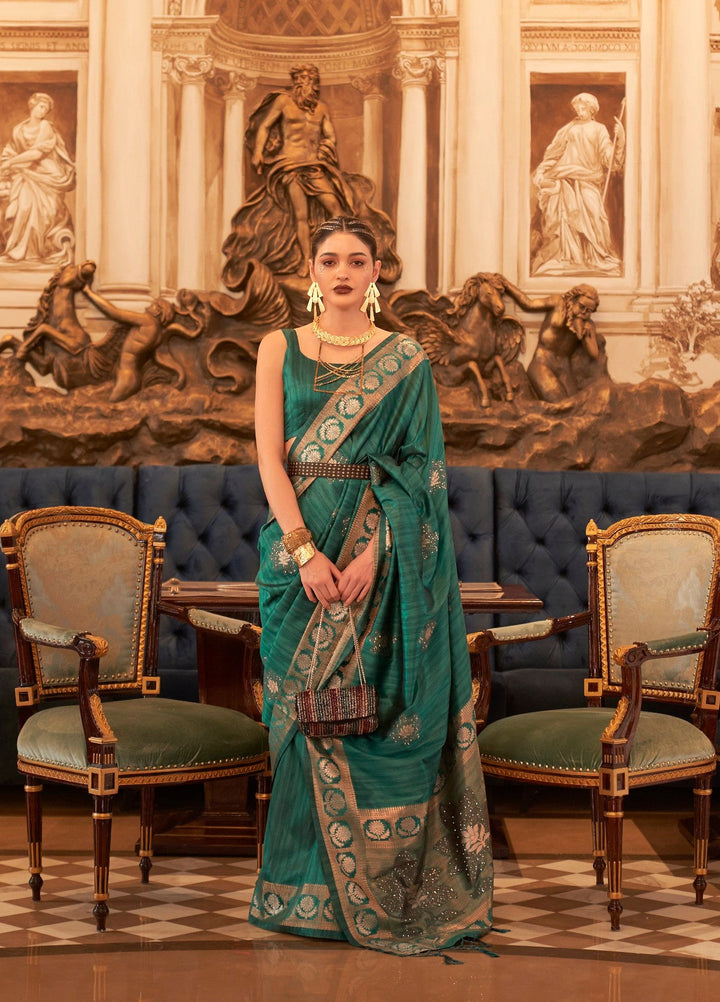 Exquisite Dark Green Banarasi Silk Sarees