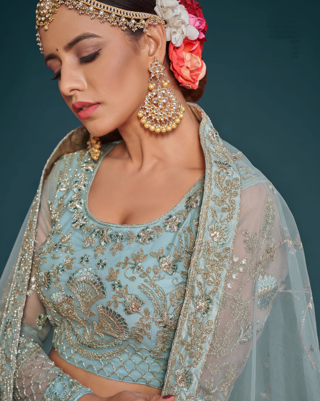 Enchanting New Sky Blue Bridal Lehenga Choli