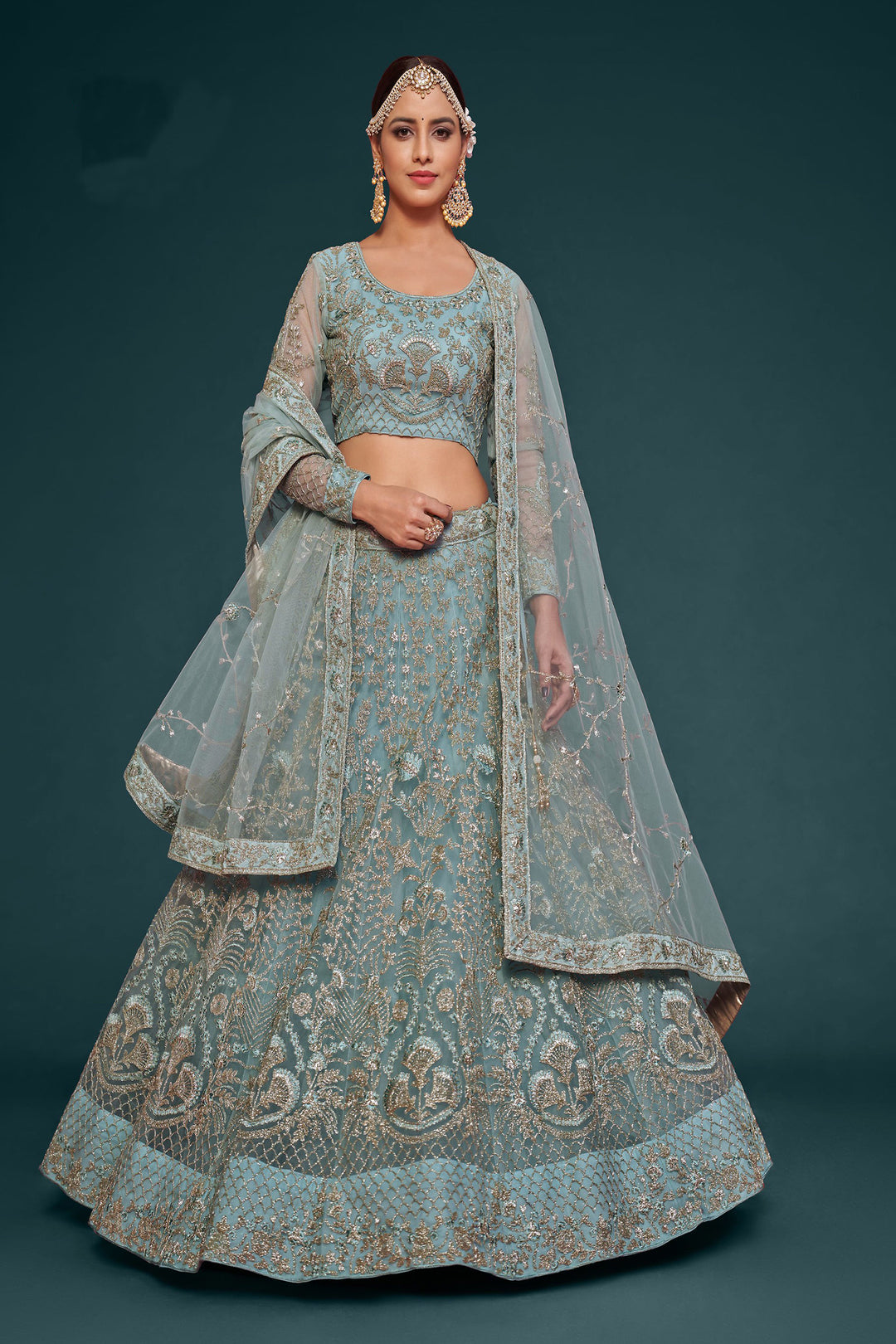 Enchanting New Sky Blue Bridal Lehenga Choli