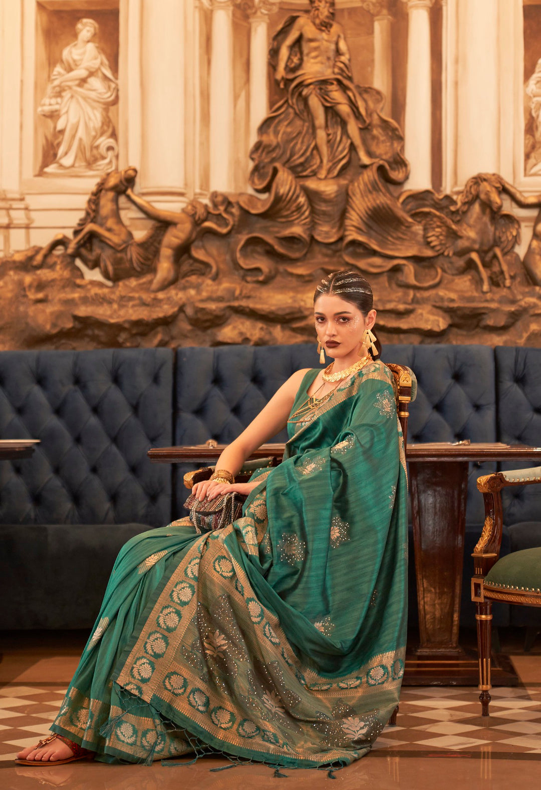 Exquisite Dark Green Banarasi Silk Sarees