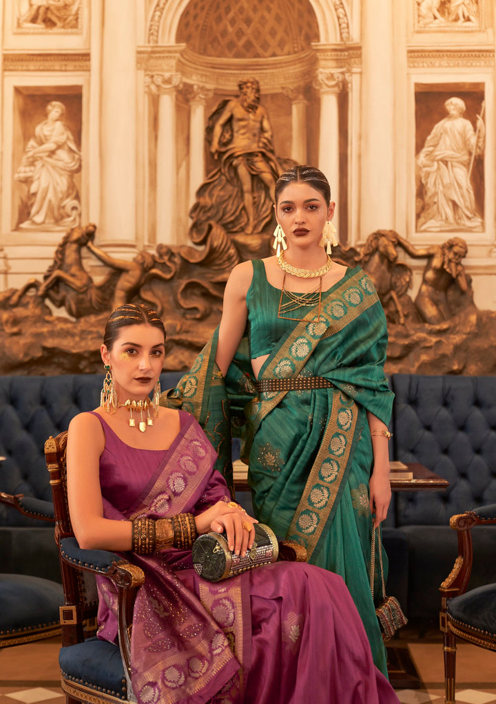 Exquisite Dark Green Banarasi Silk Sarees