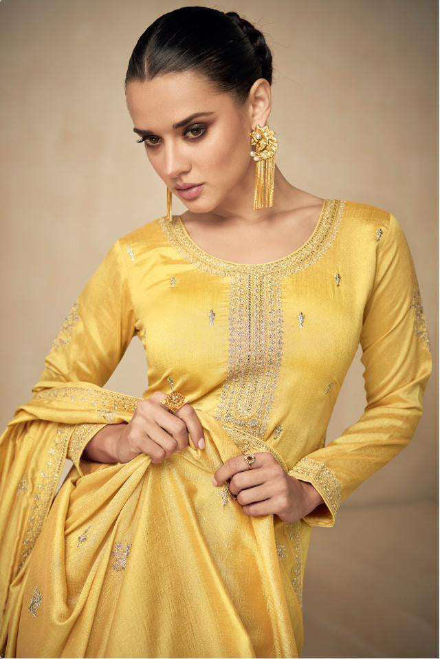 Designer Salwar Kameez Palazzo Pant Style Yellow