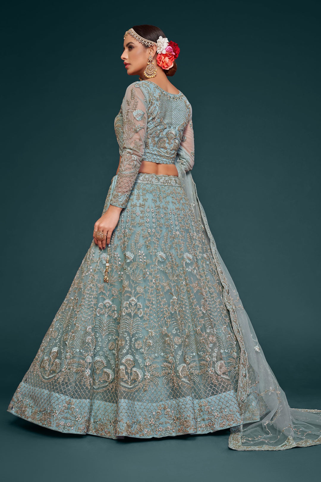 Enchanting New Sky Blue Bridal Lehenga Choli