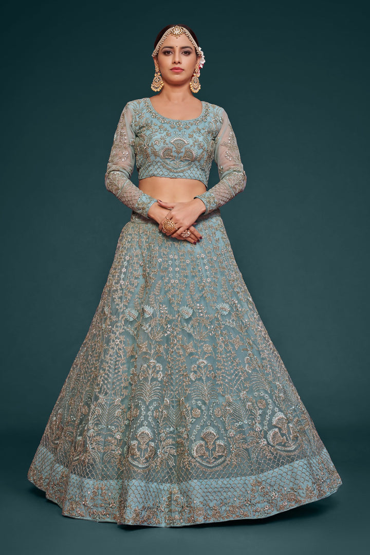 Enchanting New Sky Blue Bridal Lehenga Choli