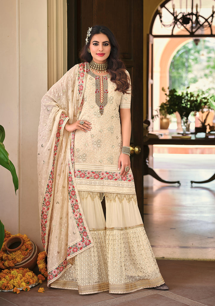 Readymade Off White Designer Salwar Kameez