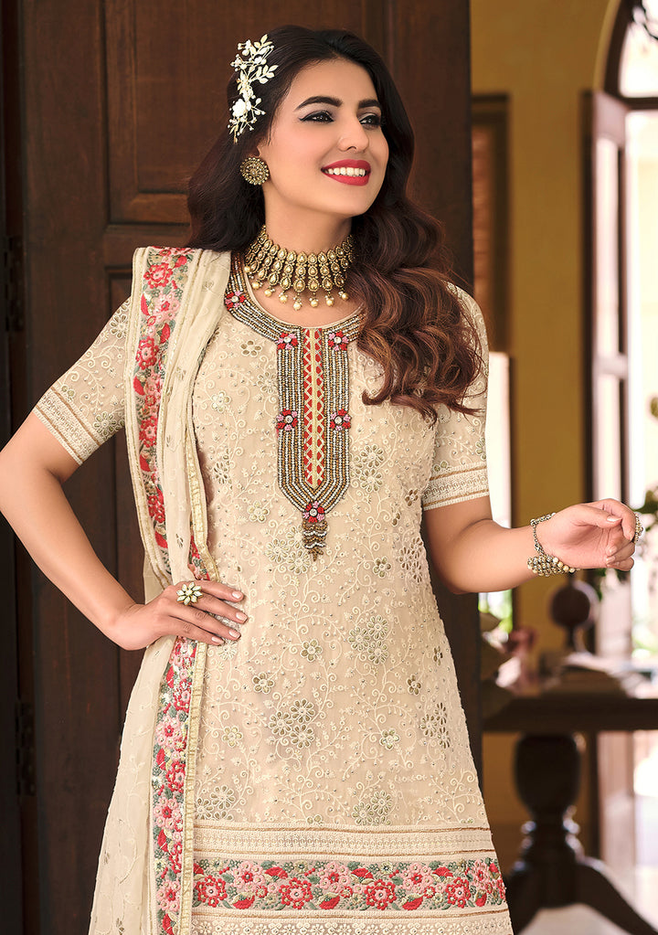 Readymade Off White Designer Salwar Kameez