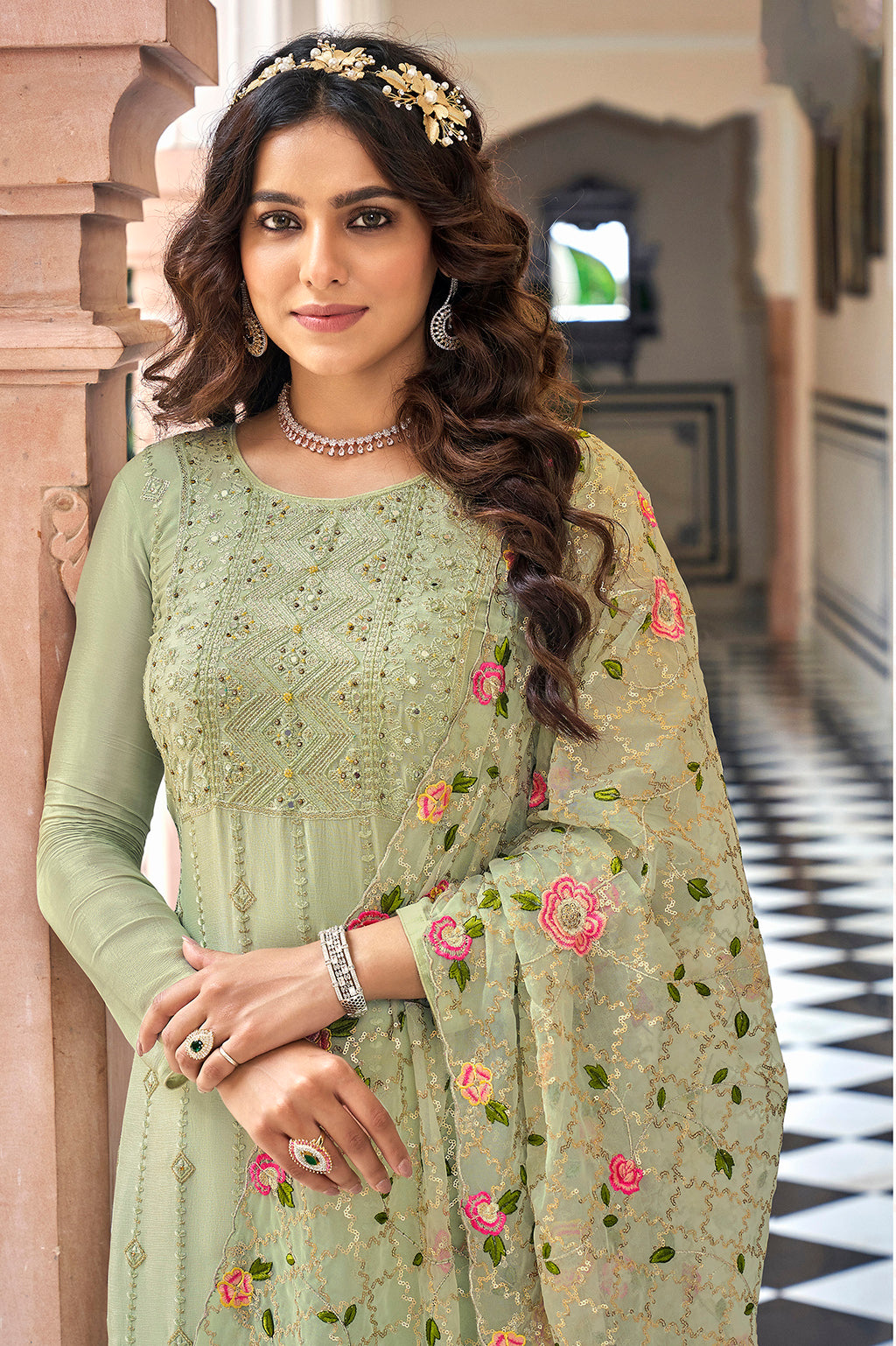 Readymade Enchanting Green Designer Salwar Kameez