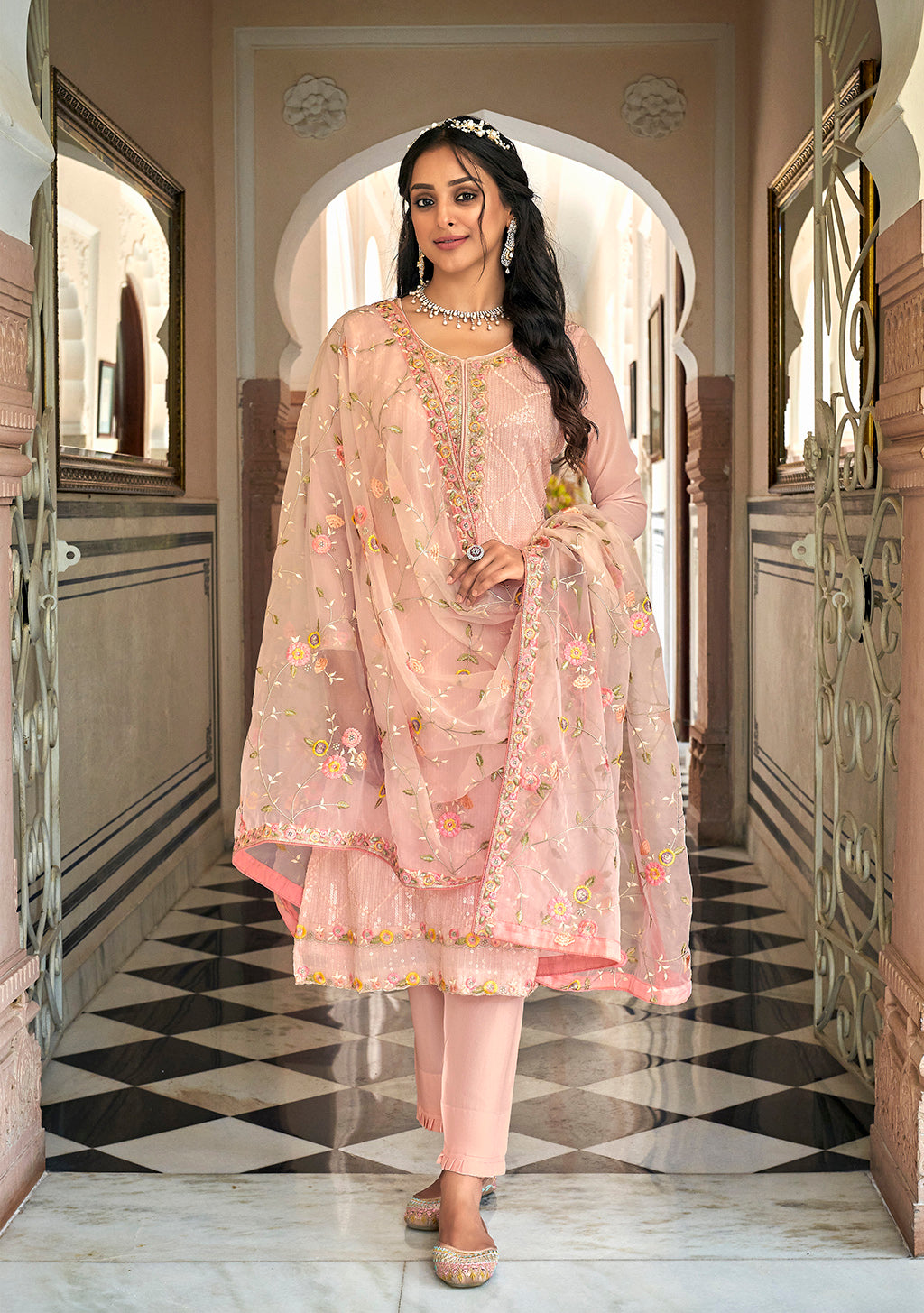 Readymade Radiant in Light Peach Designer Salwar Kameez