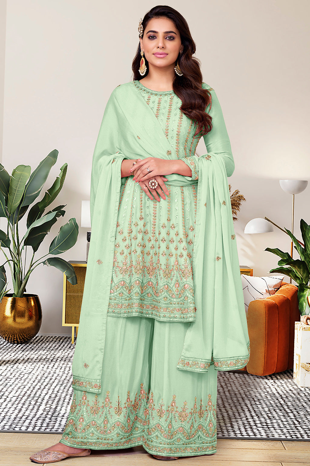 Readymade Graceful Green Designer Salwar Kameez