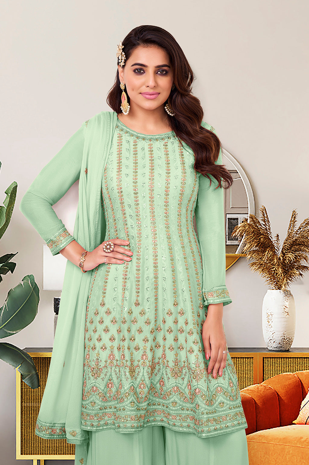 Readymade Graceful Green Designer Salwar Kameez