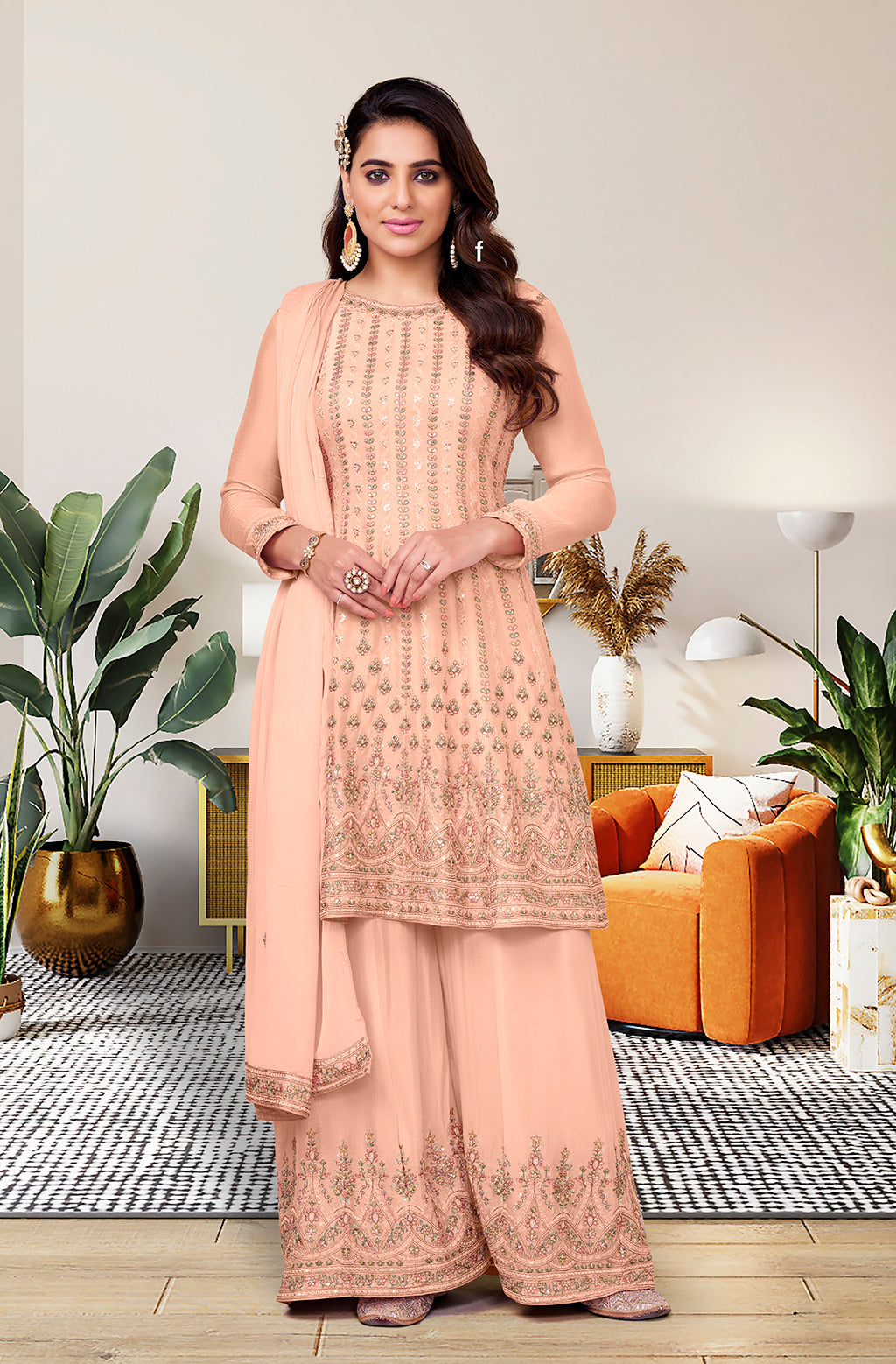 Readymade Sublime Peach Designer Salwar Kameez