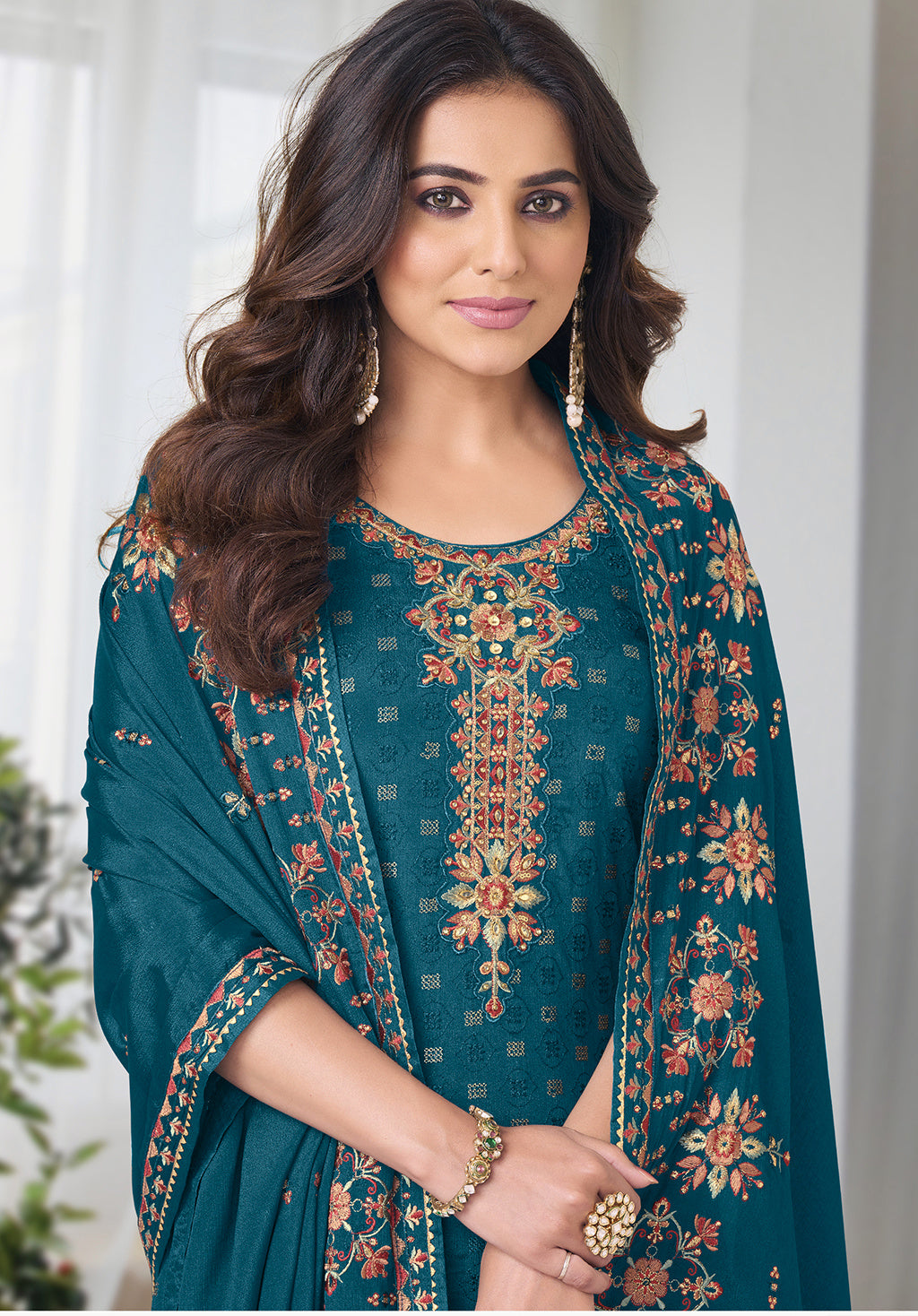 Readymade Elegant Rama Green Designer Salwar Kameez