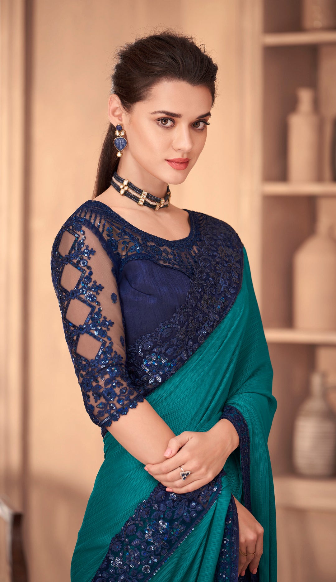 Stunning Stylish Blue Silk Embroidery Saree