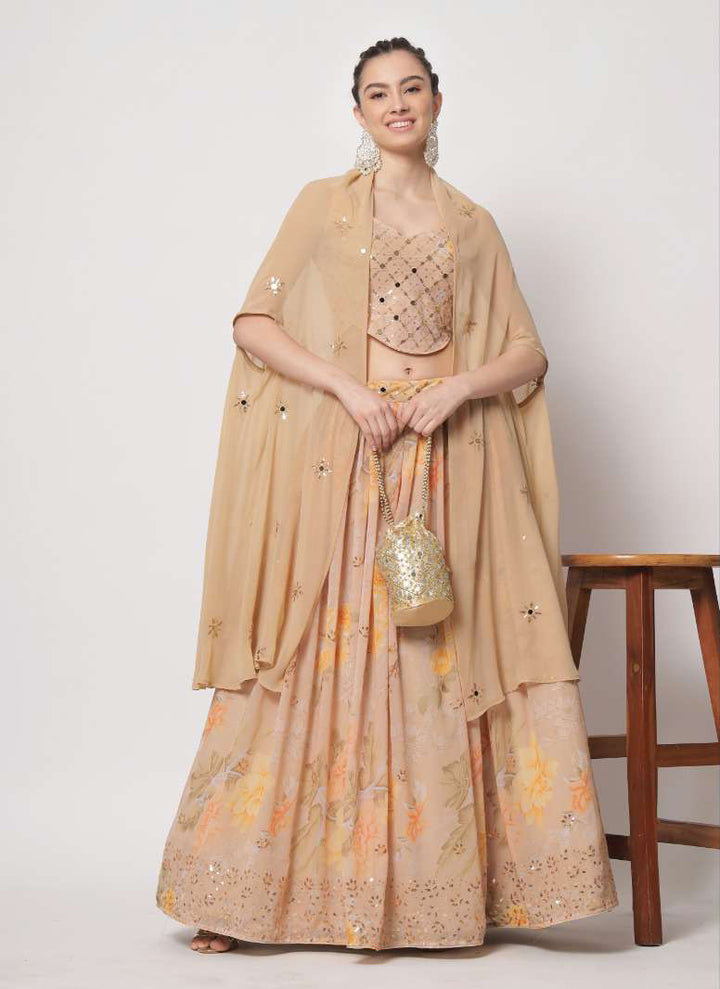 Elegant Beige Partywear Lehenga Choli