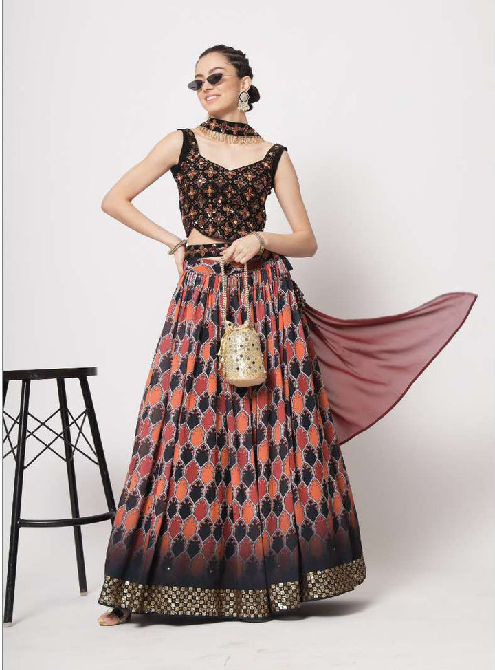 Sophisticated Black Partywear Lehenga Choli