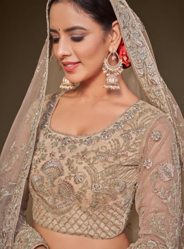 Stunning Elegant Beige Bridal Lehenga Choli