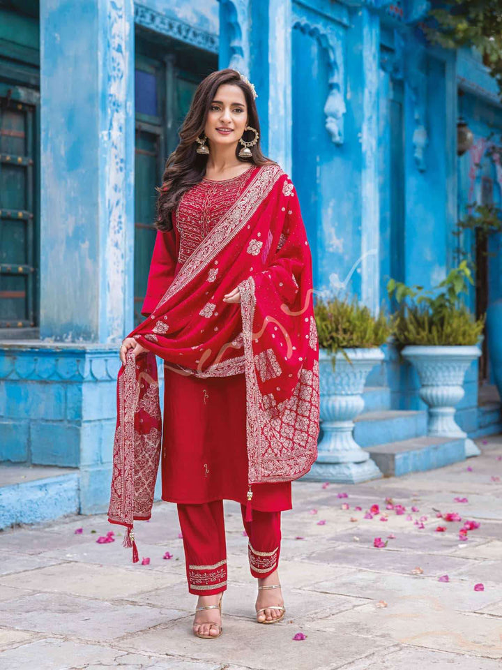 Designer Readymade Salwar Kameez Online in Red