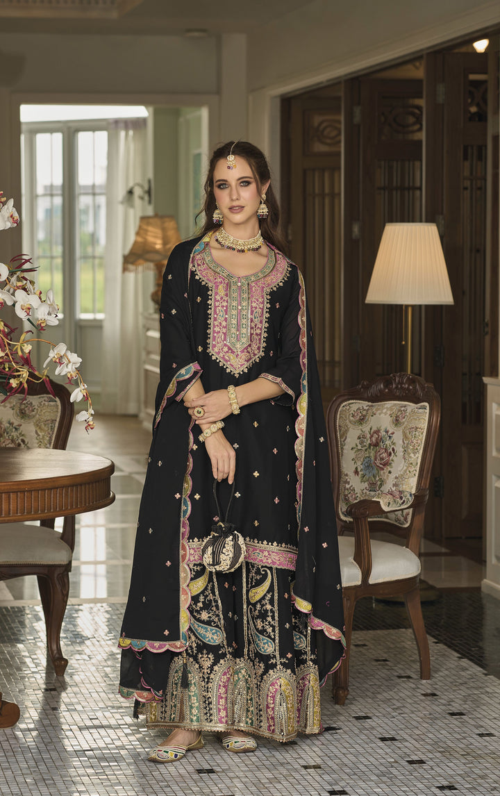 Readymade  Elegant Black Designer Palazzo Type Salwar Kameez