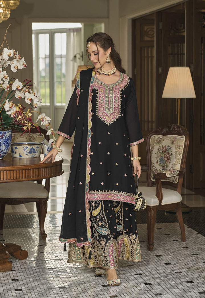 Readymade  Elegant Black Designer Palazzo Type Salwar Kameez