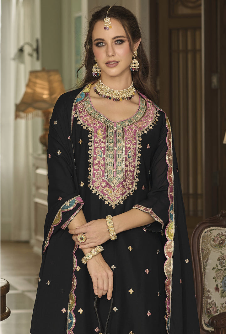 Readymade  Elegant Black Designer Palazzo Type Salwar Kameez