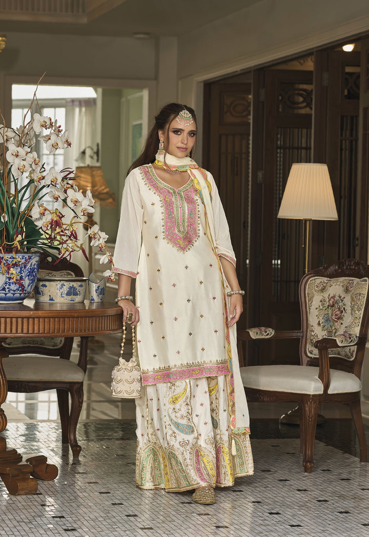 Readymade Elegant White Designer Palazzo Type Salwar Kameez