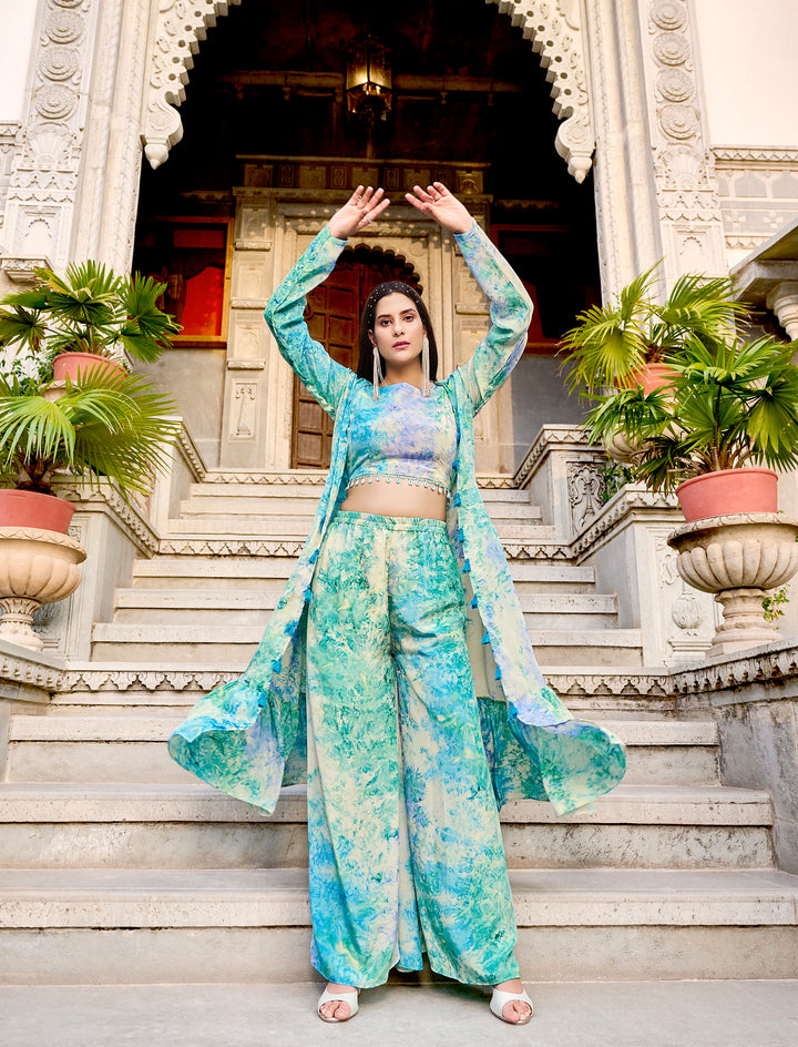 Stylish Sky Blue Silk Co-ord Set