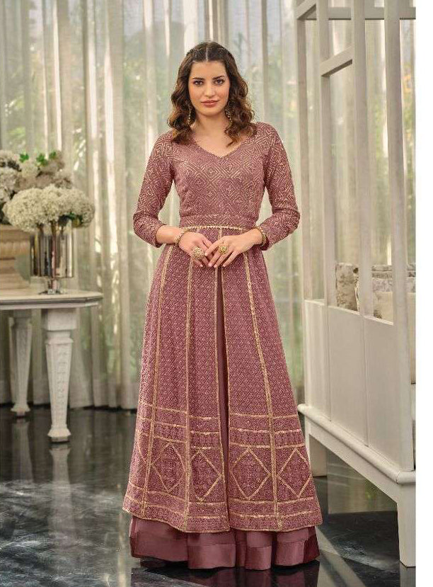 Regal Purple Engagement Wear Gown with Exquisite Embroidery