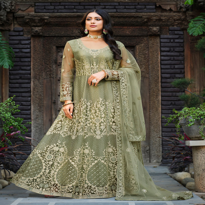 Exquisite Green Designer Gown Anarkali Suit