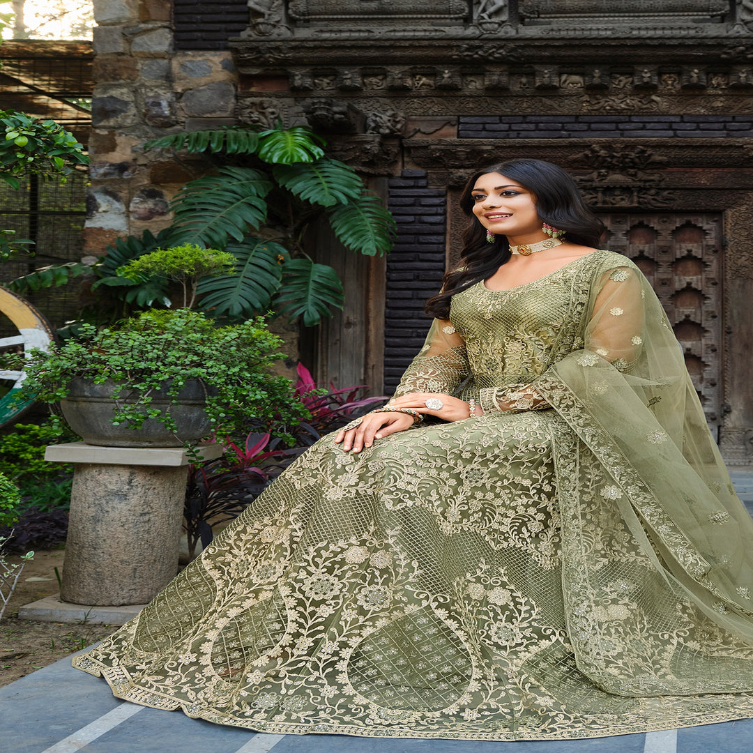 Exquisite Green Designer Gown Anarkali Suit