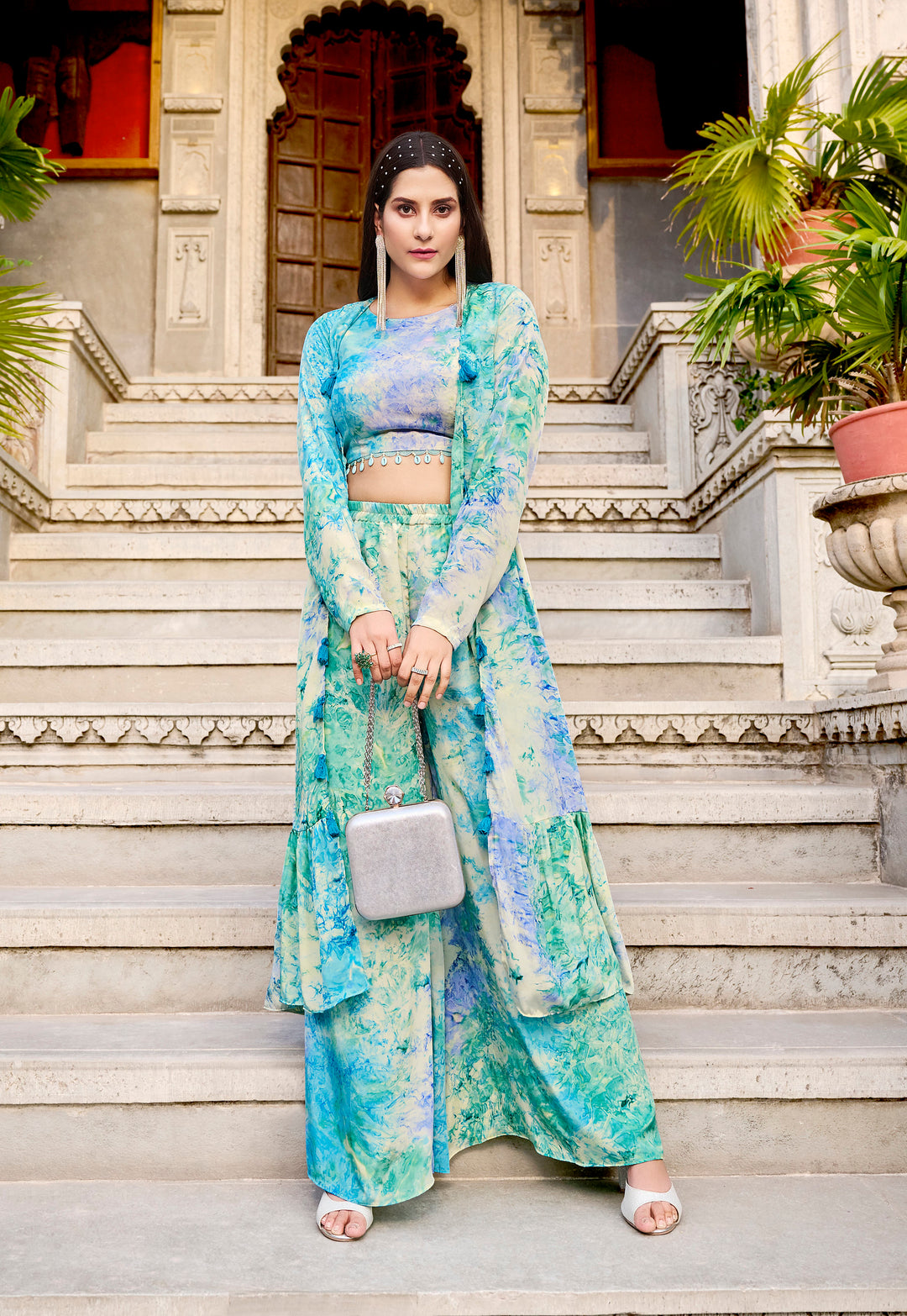 Stylish Sky Blue Silk Co-ord Set