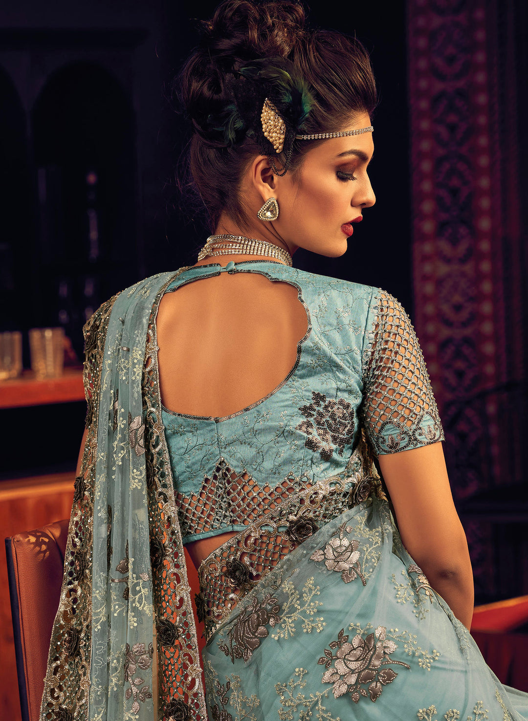 Stunning Azure Blue Designer Sarees