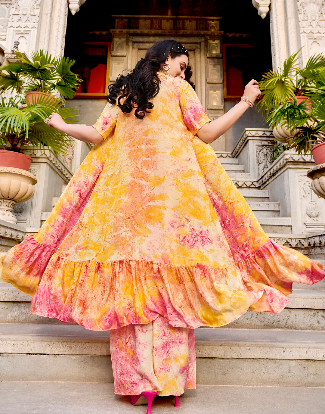 Stylish Yellow Silk Stitched Co-ord Set Salwar Suit