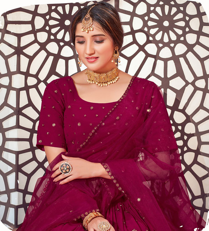 Dark Pink Georgette Indian Partywear Lehenga Choli