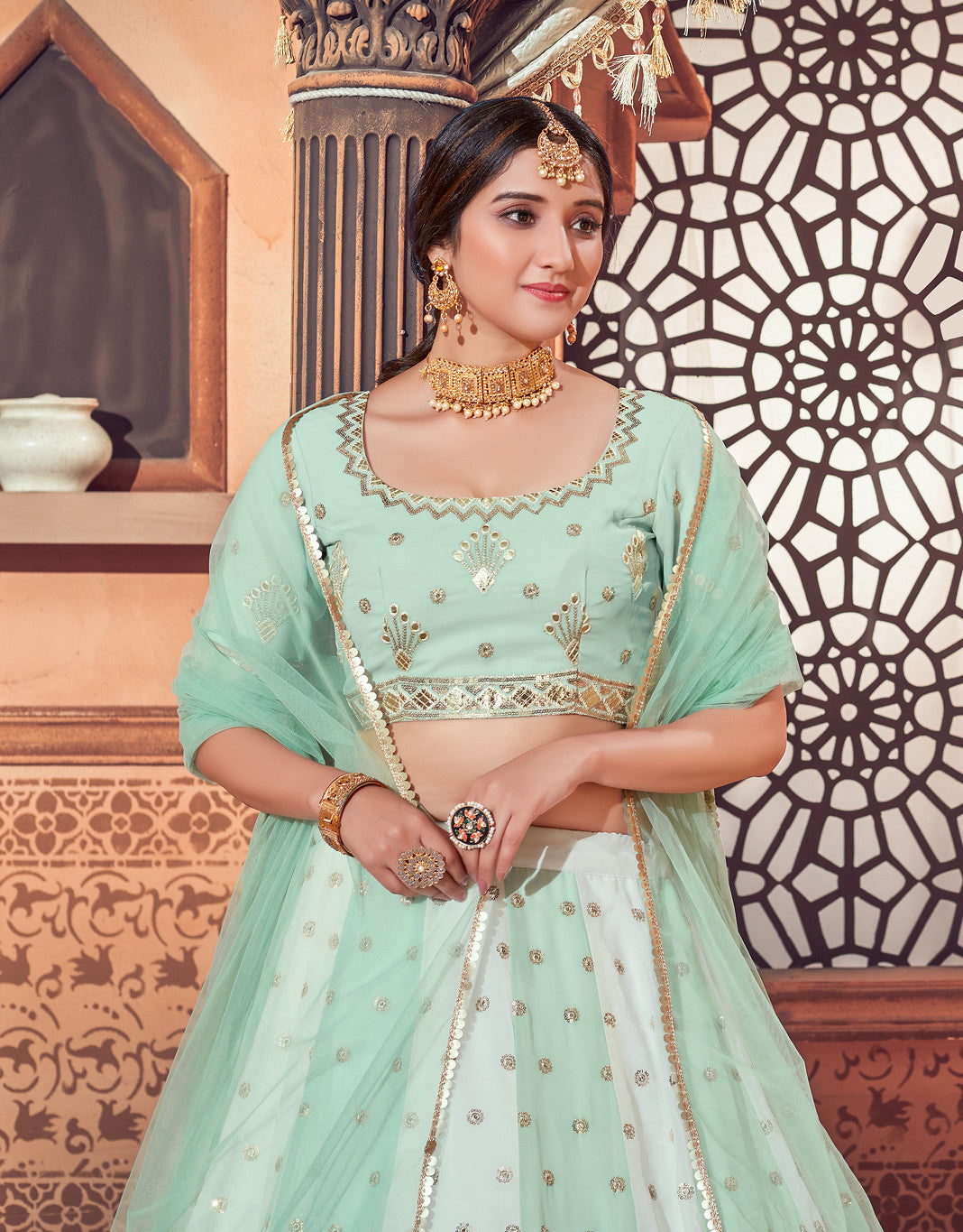 Light Green Georgette Indian Partywear Lehenga Choli