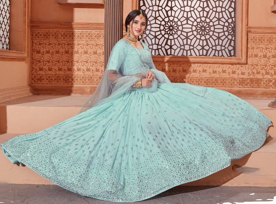 Indian Partywear Lehenga Choli in Sky Blue