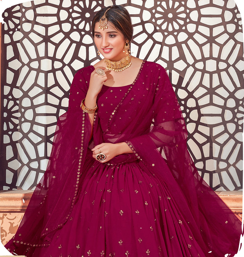 Dark Pink Georgette Indian Partywear Lehenga Choli