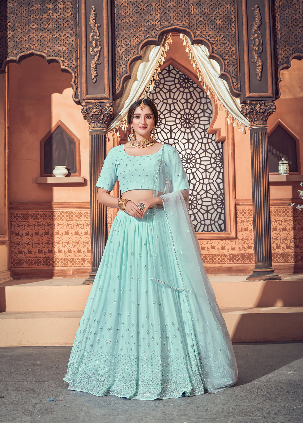 Indian Partywear Lehenga Choli in Sky Blue